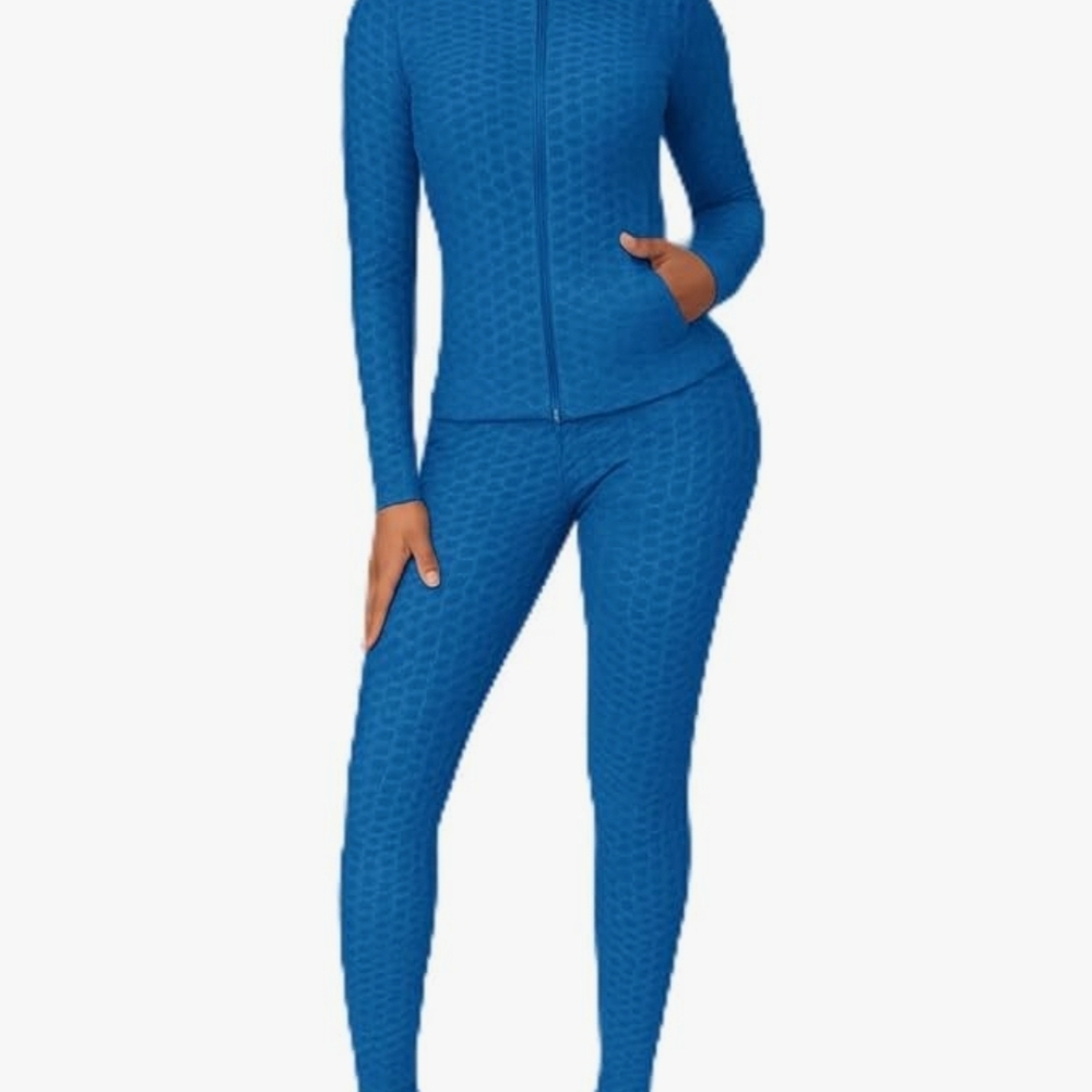 Love J 2 Piece Set Blue Textured Honeycomb Anti Cellulite Leggings NWT XL